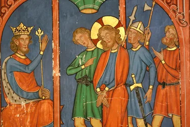 Saint-Pierre-le-Jeune Protestantische Kirche, Passion Christi, Jesus wird vom Sanhedrin verurteilt, Fresko, Straßburg, Frankreich